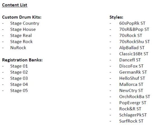 Contenuto dello Stage Pack per Tyros5